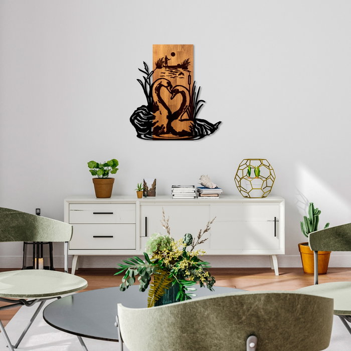 Wallity Swan Lake Escultura de Pared en Nogal y Negro